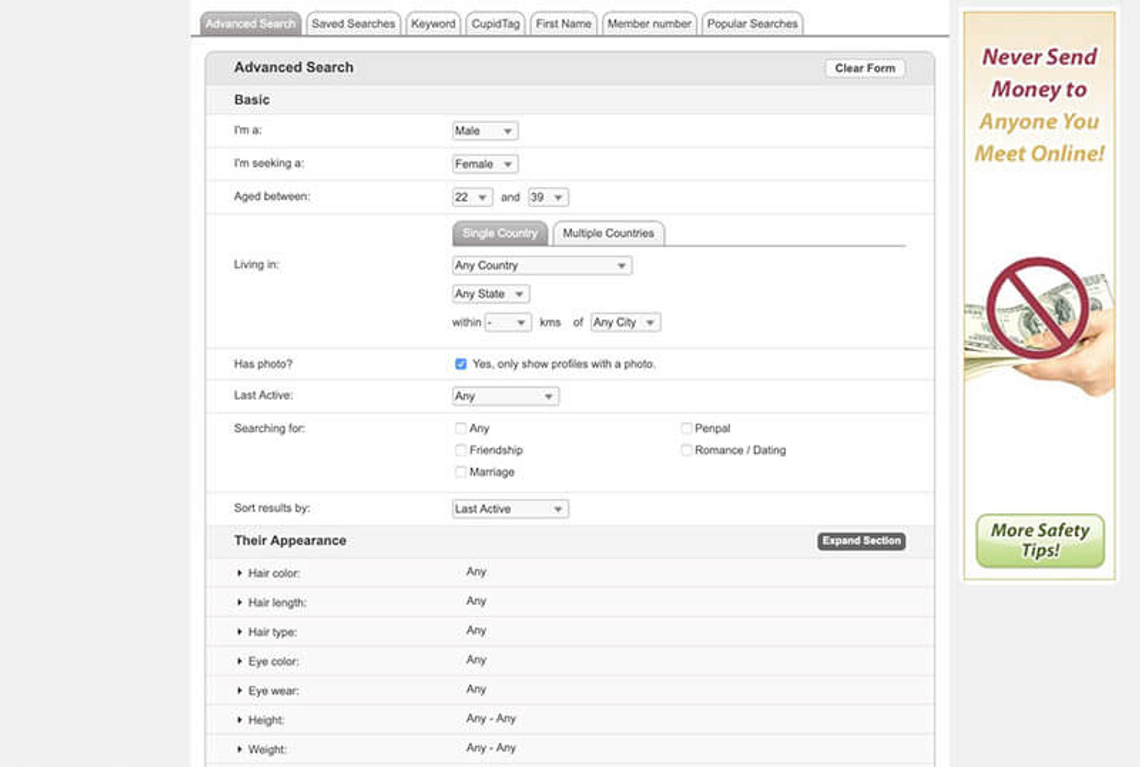 latincupid search screen